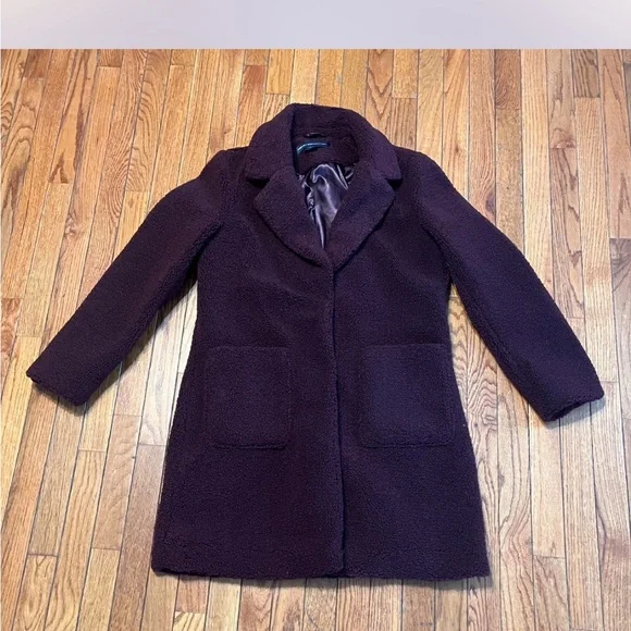 Womens French Connection Wine Colored Teddy Coat with Patch Pockets - Picture 4 of 11